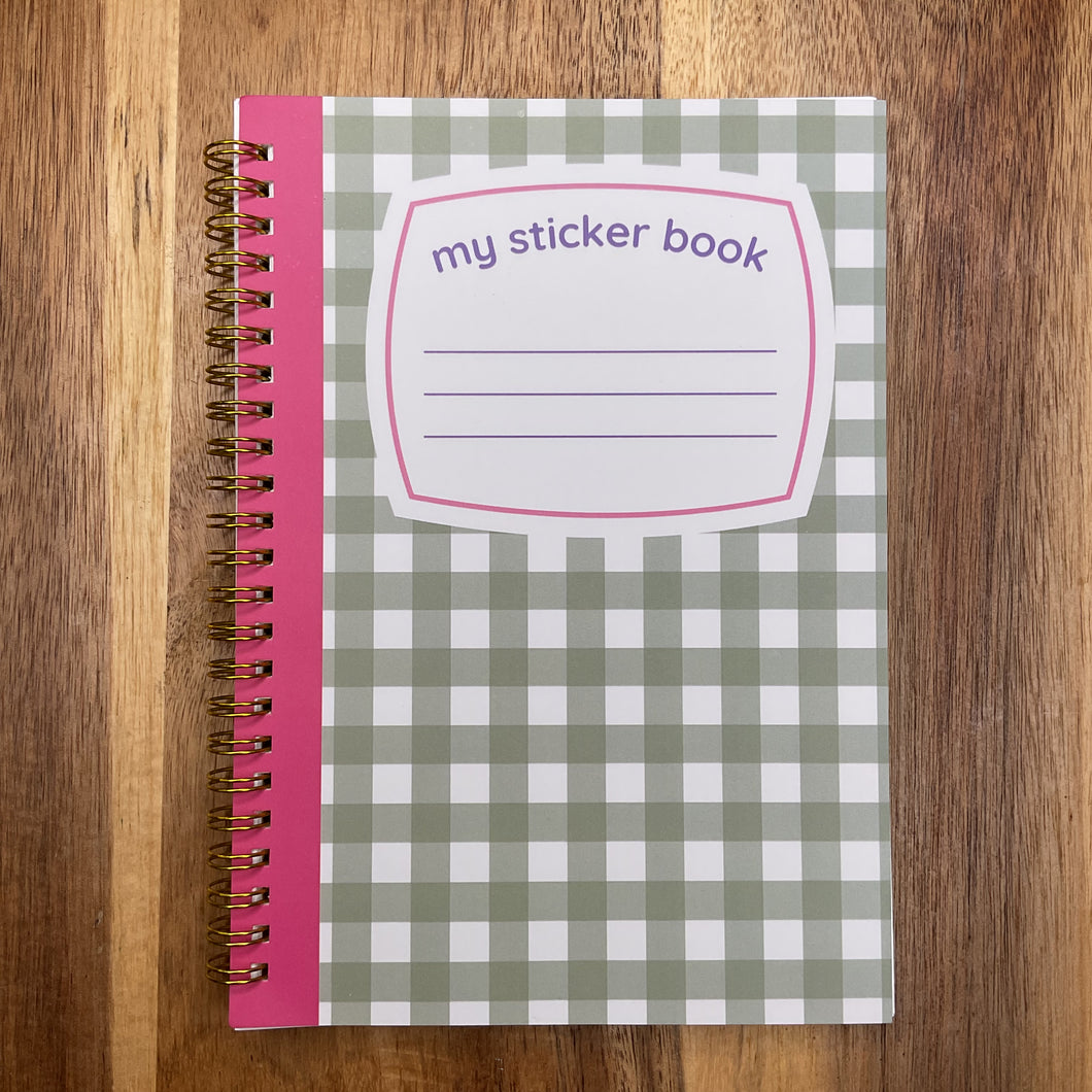 olive gingham reusable sticker book