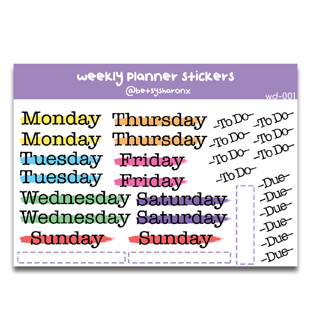 days of the week sticker sheet